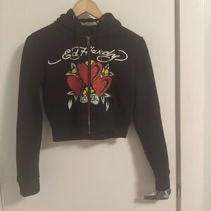 Ed Hardy Black Hoodie with Red Heart Design